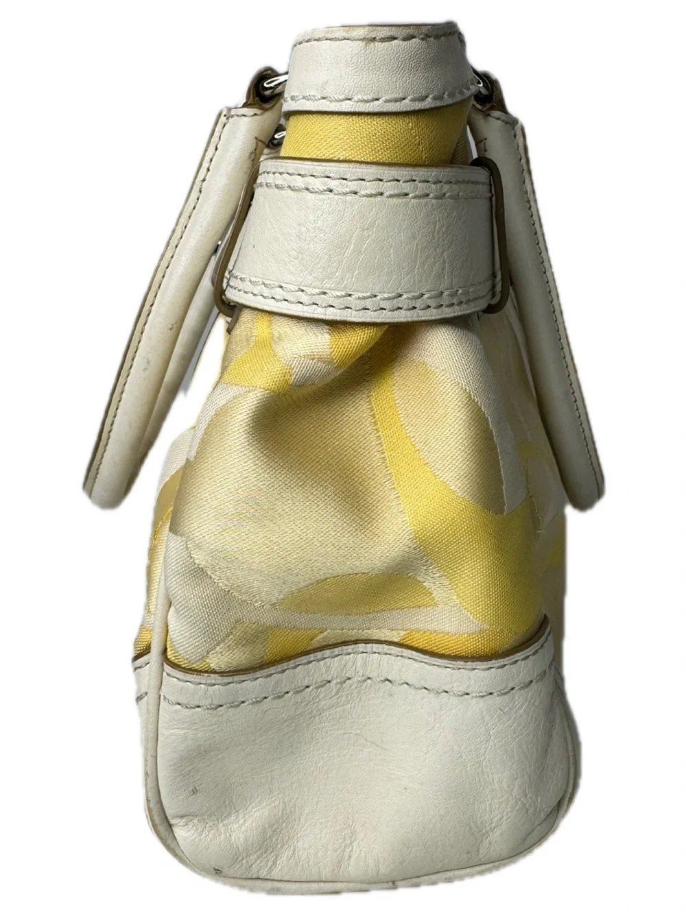 Coach Hampton Optic C Signature Stripe Yellow White Double Handle Shoulder Bag